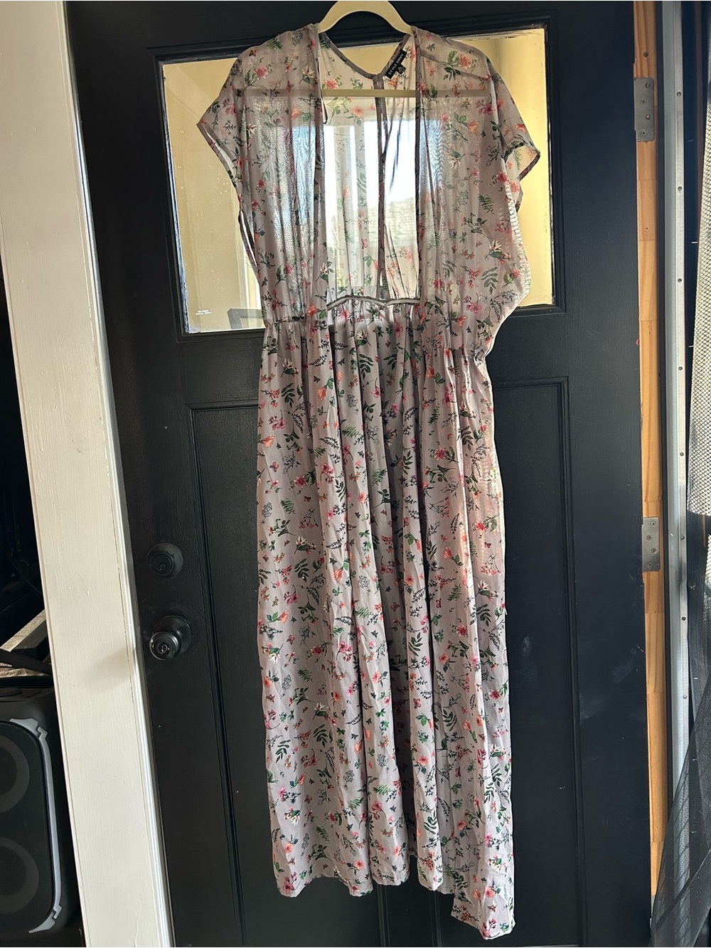 Floral Pink Maxi Cardigan with Tie Waist